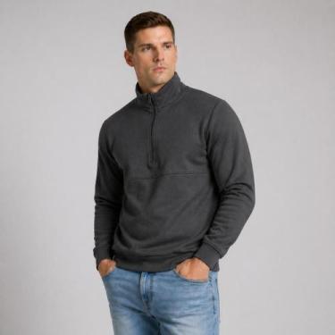 Imagem de Blusa Moletom Masculino com Zíper De Frio Forrada Casual Oversize De A