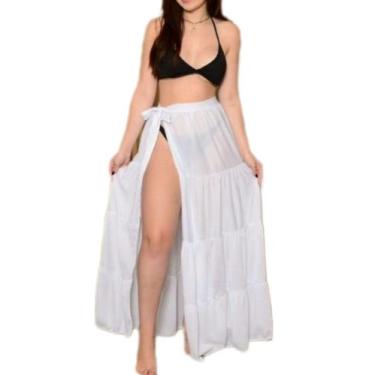 Imagem de Saida de praia saia pareo longa musseline - VALERIAMODAPRAIA, Branco, 