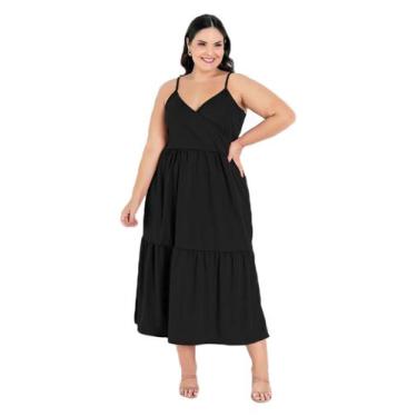 Imagem de Vestido Feminino Plus Size  Midi Alcinha Decote Transpassado - CONFECÇ