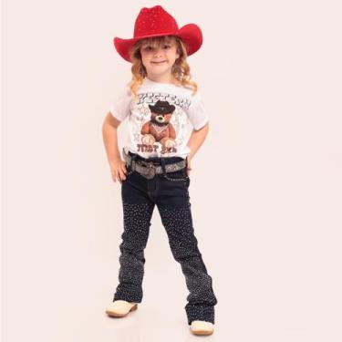 Imagem de Calça Jeans Infantil Feminino Azul Com Strass Prateado Moda Country Te