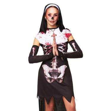 Imagem de Fantasia Halloween Freira Noviça do Mal Vestido Véu e Luvas - Fantasia