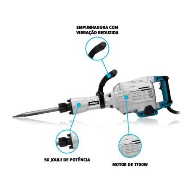 Imagem de Martelo demolidor wesco 16kg 50 jaules 1.700w hexagonal 220v