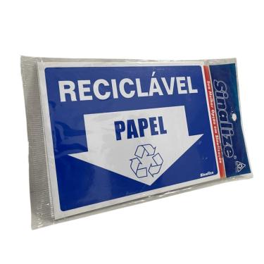 Imagem de Placa de Sinalização Lixo Reciclável Papel 15x20cm Material Resistente Sinalize