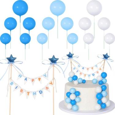 Imagem de Topo de bolo ForraFun, kit com 16 peças, faixa de aniversário e balões