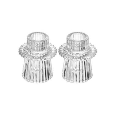 Imagem de Porta Velas de Vidro Lines Canelado Duplo 6cm x 7cm 2 peças - Wolff