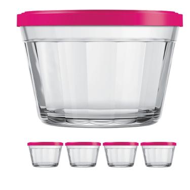 Imagem de 4 Tigela Vidro Americano Tampa Plastica Sortida 1L Nadir