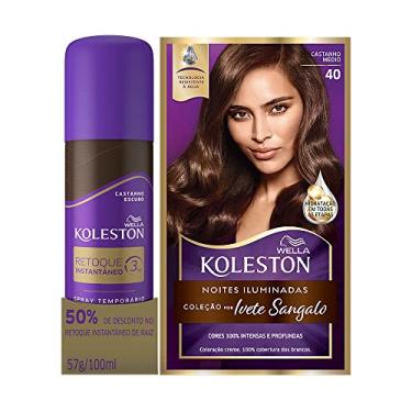 Imagem de Kit Koleston Tinta de Cabelo Noites Iluminadas Castanho Médio 40 e Retoque Instantâneo Spray Castanho Escuro 100ml, Conjunto de 2 peças