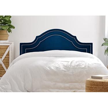 Imagem de Cabeceira Queen Provençal Luxo Dupla 160x60 Suede Azul - Tachas Prata