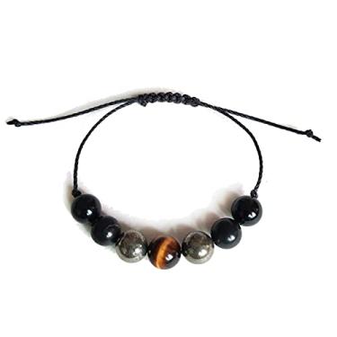 Imagem de LFaize Shungite, olho de tigre, turmalina preta, pirita, chacras inferiores, pulseira de corda
