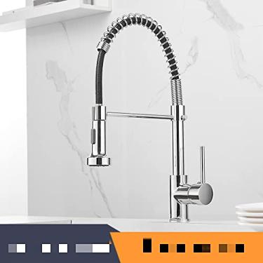 Imagem de Torneiras de cozinha escova torneiras de bronze para pia de cozinha de alavanca única bica de mola misturadores torneira de água quente e fria guindaste, cromo, china