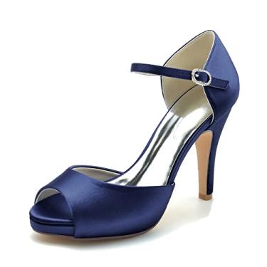 Imagem de Sapatos de noiva stiletto sapatos femininos scarpin marfim salto alto peep toe fivela sapatos sociais 36-42,Dark blue,5 UK/38 EU