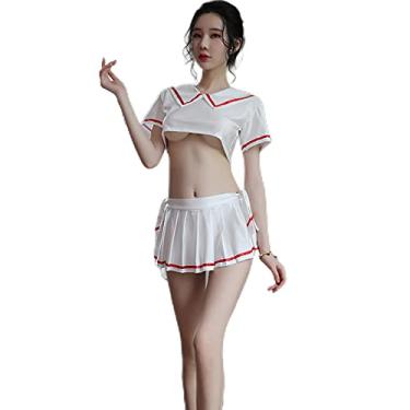 Imagem de Japanese schoolgirl cosplay perspective temptation uniform cute anime sailor suit sexy lingerie (white)
