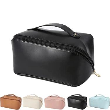 Imagem de Bolsa de cosméticos de viagem de grande capacidade 2022 bolsas de maquiagem de viagem de camada dupla multifuncional à prova d'água portátil bolsa de cosméticos com alça divisor para