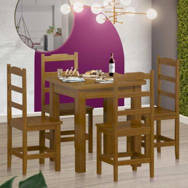 Imagem de Mesa De Jantar Com 4 Cadeiras Madeira Maciça 88cm Imbuia Pérola Nemargi