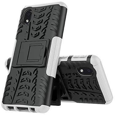 Imagem de Capa protetora de telefone compatível com Samsung Galaxy A01 Core, TPU + PC Bumper Hybrid Militar Grade Rugged Case, Capa de telefone à prova de choque com suporte (Cor: Branco)