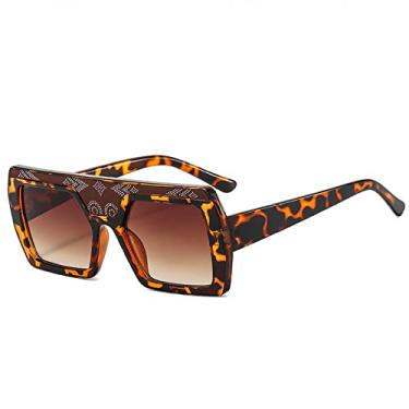 Imagem de Óculos de sol grandes quadrados fashion masculino gradiente preto armação grande óculos de sol artesanato padrão adesivos moda feminina tons, chá de leopardo C5, tamanho único