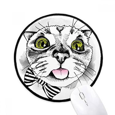 Imagem de DIYthinker Tougue Bow White Cat Protect Animal Pet Lover Mouse Pad Desktop Office Tapete Redondo para Computador