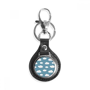Imagem de Chaveiro de metal de couro branco nuvem azul céu clima chaveiro de carro presente, Multicor