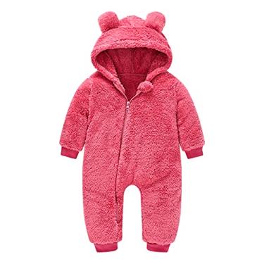 Imagem de Macacão grosso e quente para bebês, com capuz de urso, para meninos e meninas 0-3 meses, Vermelho, 6-12 Meses
