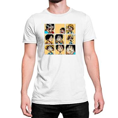 Imagem de Camiseta Luffy One Piece Quadrados Personagem Algodão Cor:Branco;Tamanho:GG