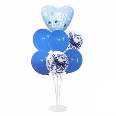Imagem de Buquê De Balões Metalizados Rosa E Azul Com Hastes E Base - Apollo Fes