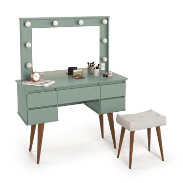 Imagem de penteadeira camarim 5 gavetas strass com banqueta e tomada patrimar moveis