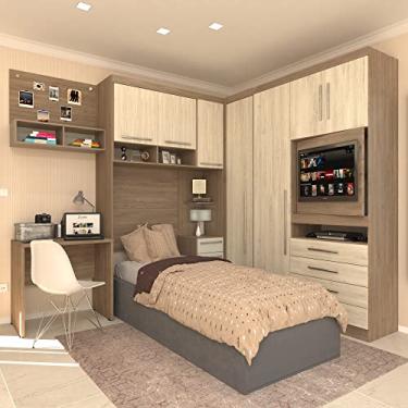 Imagem de Guarda Roupa Dormitório Modulado Master Solteiro Canto c/Painel p/TV Mesa Escrivaninha c/Nicho - Roupeiro Luciane M04