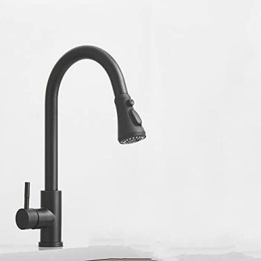 Imagem de Torneira quente fria extraível para pia de cozinha torneira de cozinha de fluxo montada no convés torneira misturadora cozinha do banheiro, preto fosco C, tamanho único