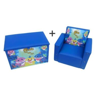 Imagem de Kit Puff Bau Porta Brinquedos+ Sofá Infantil Baby Sharkk  - Rl Puffs
