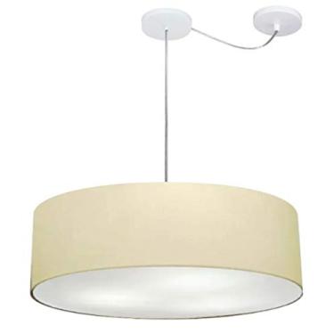 Imagem de Lustre Pendente com Desvio de Centro Cúpula Tecido 60x15 cm, Vivare Iluminação, Pendente4265 LA, Algodão Cru, Grande