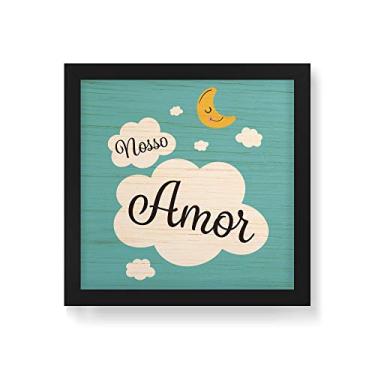 Imagem de Arte Maníacos Quadro Decorativo em Madeira Nosso Amor Fundo Azul - 30x30cm (Moldura caixa em laca preta)
