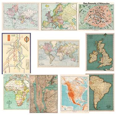 Imagem de Pôster vintage Monolike e papel de embrulho, design de mapa do mundo 10 folhas