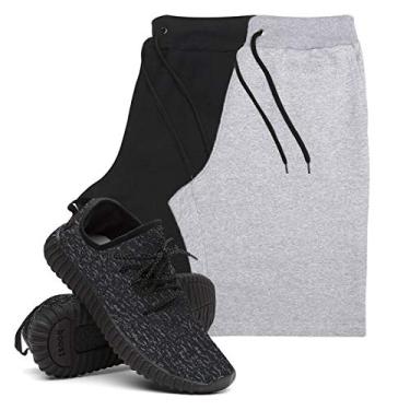 Imagem de KIT 2 Bermudas Masculina Moletom Conforto + Tenis Masculino Academia YZI - Bermudas Preto/Cinza P - Tenis Preto - 44