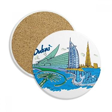 Imagem de Emirados Árabes Unidos Caneca porta-copos de aquarela Dubai Caneca de mesa Pedra absorvente de proteção