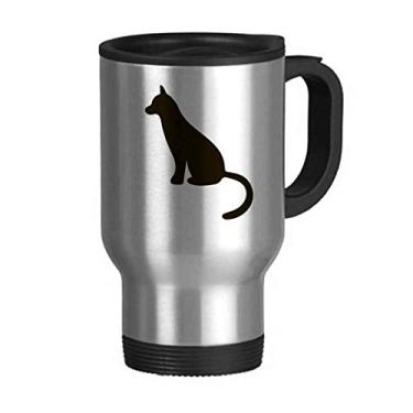 Imagem de Caneca de viagem de gato preto com desenho de animal bonito tampa flip em aço inoxidável copo de carro copo térmico