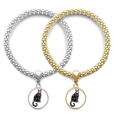 Imagem de DIYthinker Bracelete com pingente de coração de gato preto para dia das bruxas, atmosfera de terror, amante de atmosfera de terror, joia para presente de casal