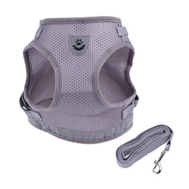 Imagem de Peitoral para cães POPETPOP de poliéster colete ajustável para animais de estimação, colete à prova de fuga para cães com coleiras tamanho P (cinza prateado)