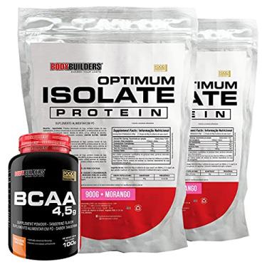 Imagem de Kit 2x Optimum Isolate Whey Protein 900g Morango + Bcaa 100g - Bodybuilders
