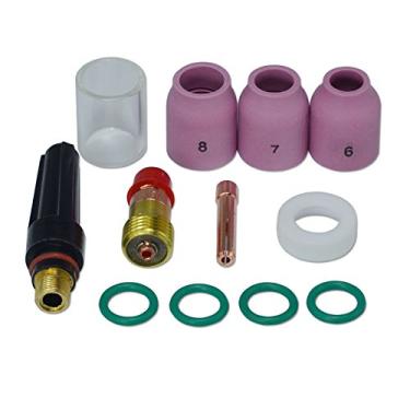 Imagem de RIVERWELD TIG Lente de gás resistente 17GL332 10N24S 3/81.3 cm 2,4 mm copo de vidro bocal de quartzo transparente #10 5/20.3 cm 16 mm bocal de alumina copos de cerâmica kit série 53N para DB SR WP 17