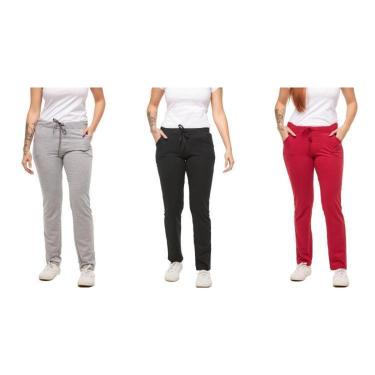 Imagem de KIT COM 03 CALÇAS DE MOLETOM FEMININO SLIM SKINNY SPORT CASUAL-cinzaclaro-preto-vermelho-P-Feminino