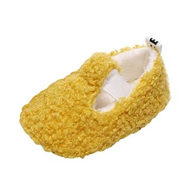 Imagem de Sapatos de tênis para meninas meninos sapatos de algodão pelúcia bebê andadores primeira meninas sapatos casuais infantil sapatos de bebê solteiro 12t sapatos de meninas, Amarelo, 6-12 Meses