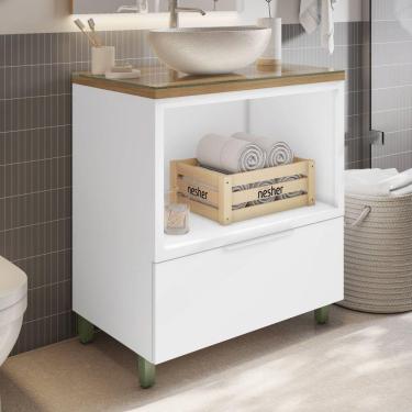 Imagem de Gabinete para Banheiro com Caixa Organizadora Marquesa 80cm 100% Mdf Branco/Marrom