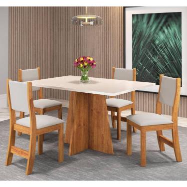 Imagem de Conjunto de Jantar Mesa Retangular Sense com 4 Cadeiras Sol Mel/Blonde/Marfim