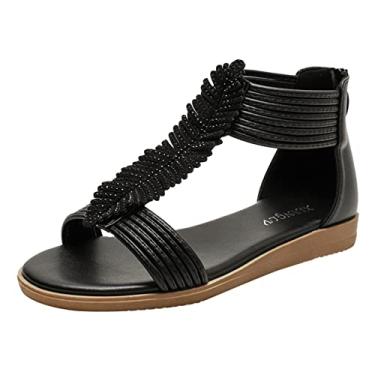 Imagem de Moda primavera e verão sandálias femininas salto baixo bico aberto respirável confortável folha sandálias quentes sapatos, Preto, 8