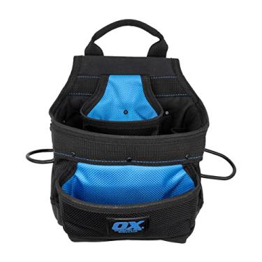 Imagem de OX Bolsa de fixação de nylon Tools Pro Dynamic com três bolsos grandes, dois suportes de martelo e clipe de fita métrica – Resistente à água e UV