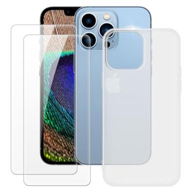 Imagem de MILEGOO Capa para iPhone 13 Pro Max 6,7 + 2 peças protetoras de tela de vidro temperado, à prova de choque, capa de silicone macio TPU para iPhone 13 Pro Max 6,7 (6,7 polegadas), branca