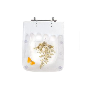 Imagem de Assento Sanitário Poliéster para Louça Square incepa Aço Decorado `avenca e Borboleta` Branco