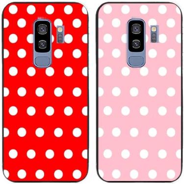 Imagem de 2 peças de capa de telefone traseira de silicone em gel TPU com bolinhas vermelhas e rosa para Samsung Galaxy todas as séries (Galaxy S9 Plus / S9+)