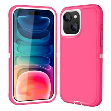 Imagem de Sansunto Capa projetada para iPhone 15 Plus e 14 Plus, proteção total à prova de choque 3 em 1 borracha de silicone com capa amortecedora resistente e durável de policarbonato rígido (rosa/branco)