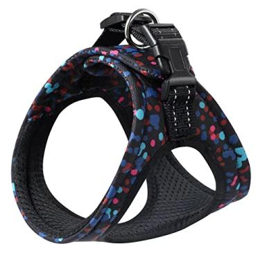 Imagem de Peitoral para cães, velcro ajustável sem puxão, com almofada de esponja macia e alça refletiva, ganchos de coleira de metal para filhotes, cães pequenos, gatos com tamanho de peito 30 cm a 39,9 cm